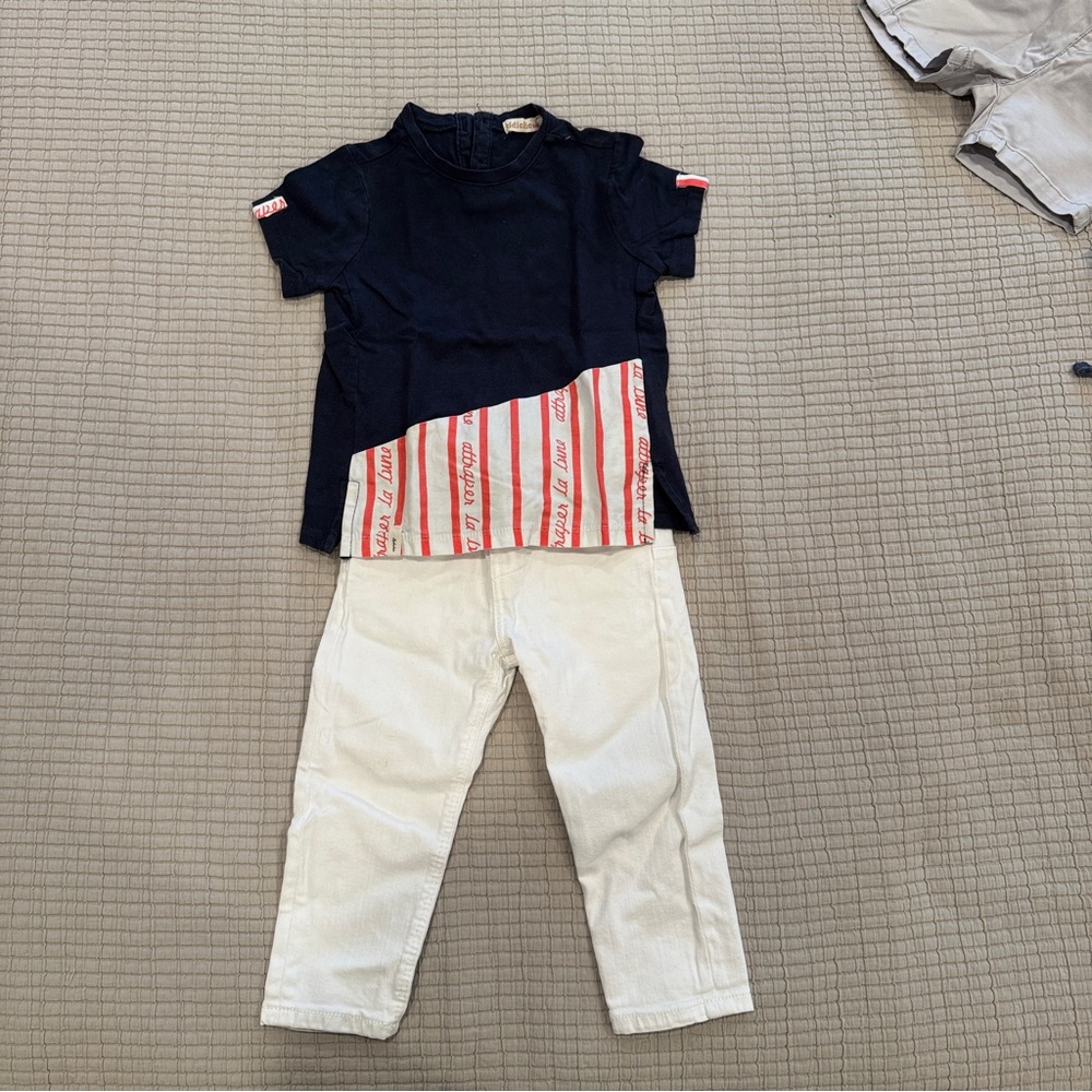 Boys Zara x Kidichic Navy Blue T-Shirt White Jeans Set